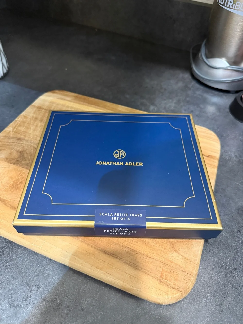 Jonathan Adler Blue and Pink Geometric Enamel Jewelry Trays (Set of 4)